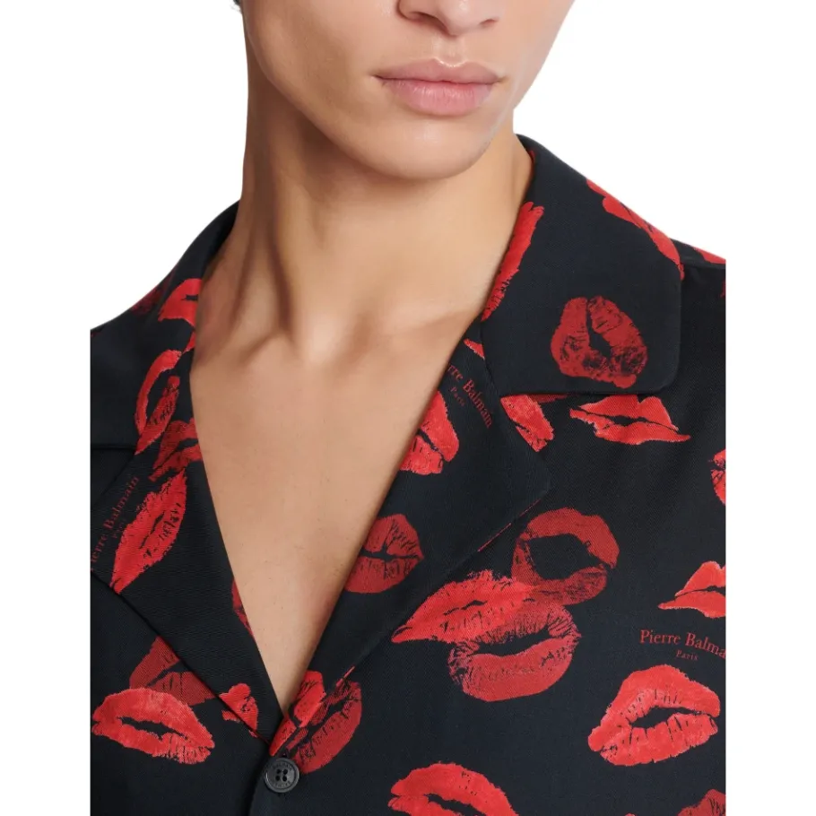Balmain Twill pyjama overhemd met Kiss print-Heren Overhemden