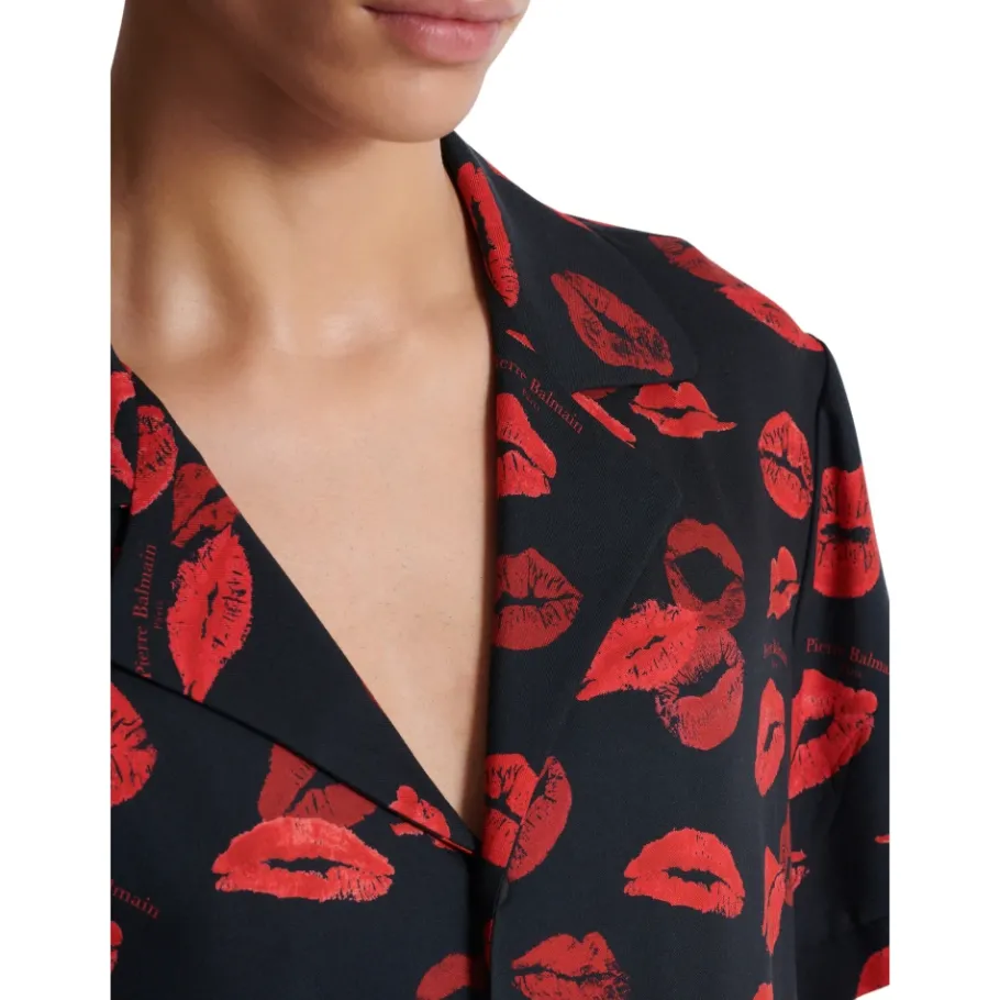 Balmain Twill pyjama overhemd met Kiss print-Heren Overhemden