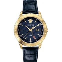Versace UNIVERS GMT blauw goud leren horloge-Heren Horloges