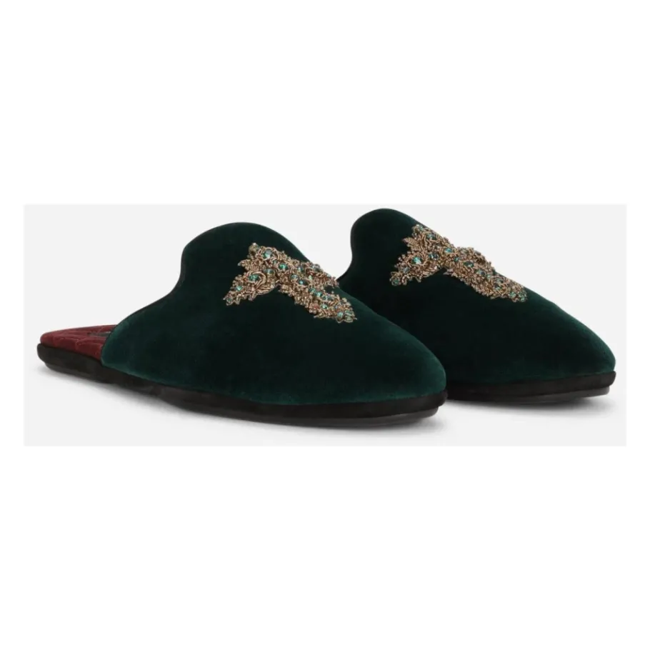 Dolce & Gabbana Velours Geborduurde Heren Pantoffels-Heren Pantoffels