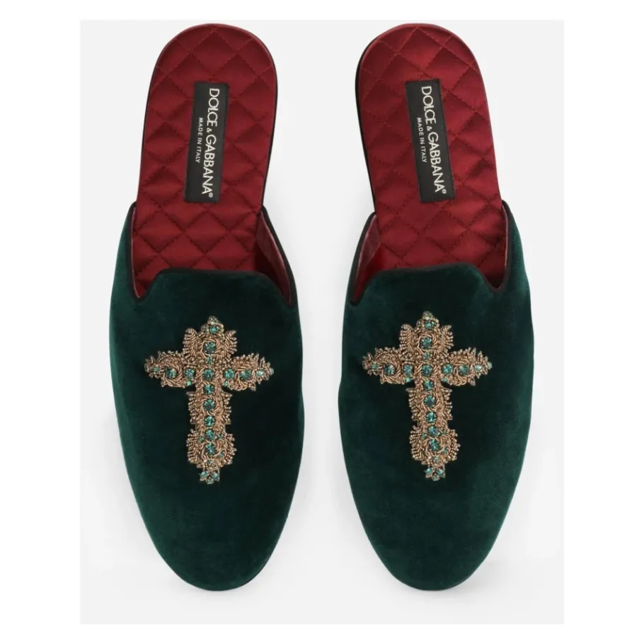 Dolce & Gabbana Velours Geborduurde Heren Pantoffels-Heren Pantoffels