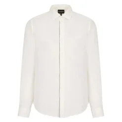 Emporio Armani linnen overhemd met contrasterend logo-Heren Overhemden