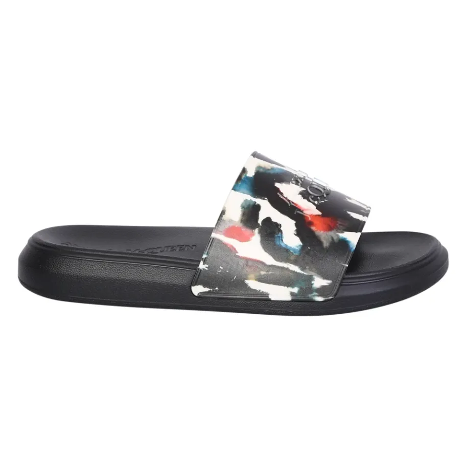 Alexander McQueen Witte Sandalen Waterverf Grafiet Stijl-Heren Slippers