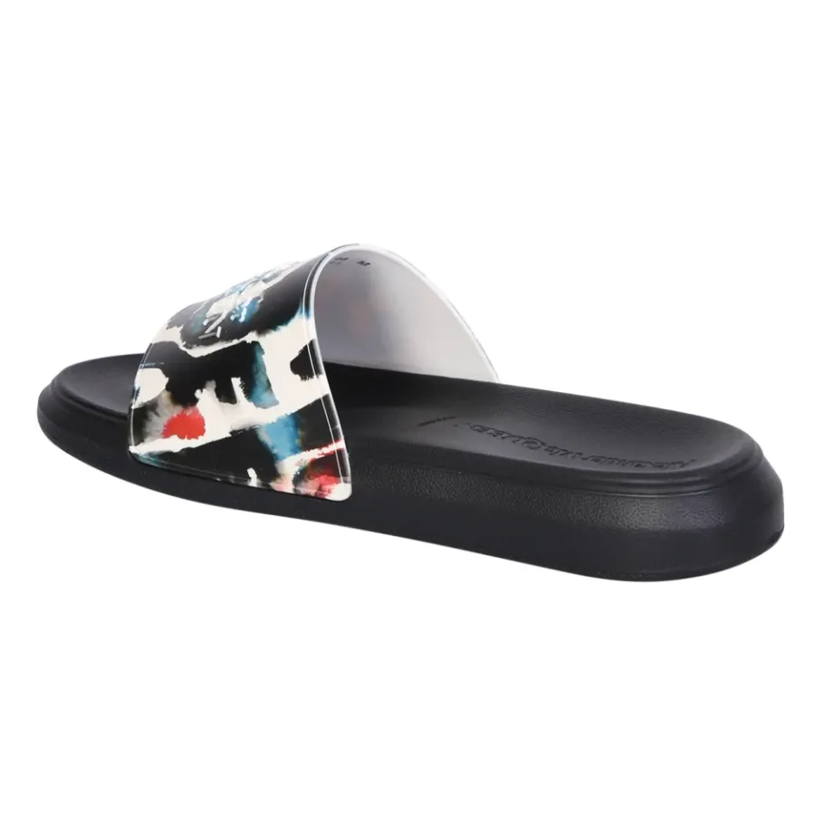 Alexander McQueen Witte Sandalen Waterverf Grafiet Stijl-Heren Slippers