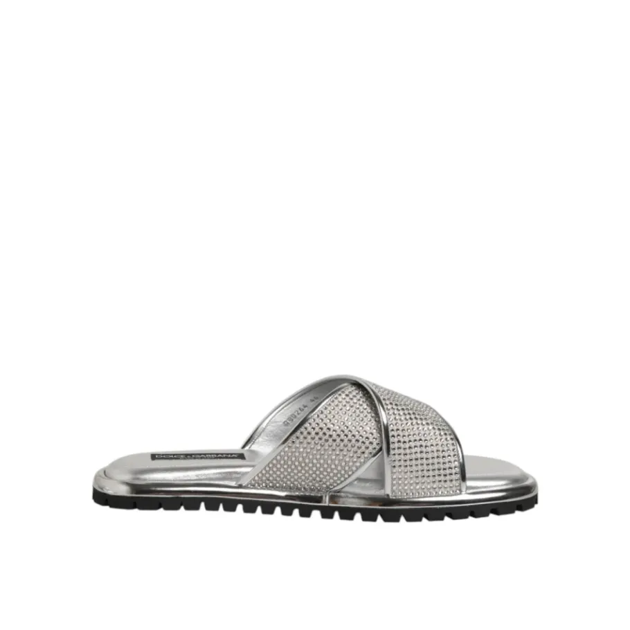 Dolce & Gabbana Zilveren Strass Slide Flats-Heren Slippers