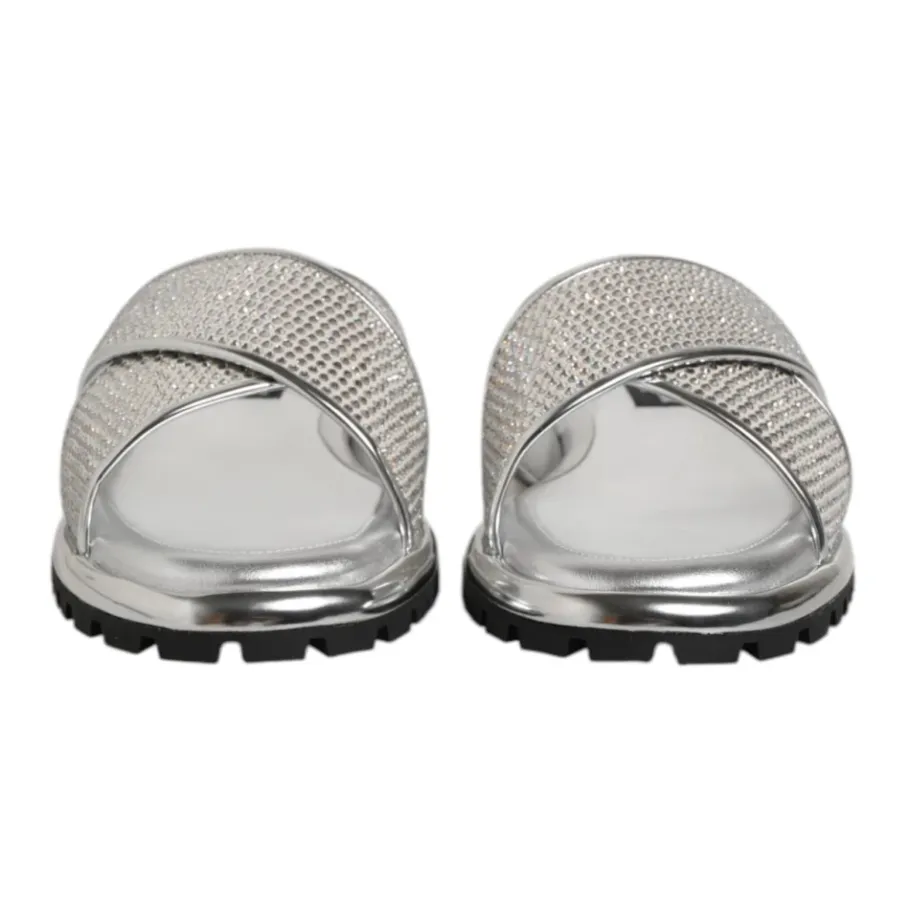 Dolce & Gabbana Zilveren Strass Slide Flats-Heren Slippers