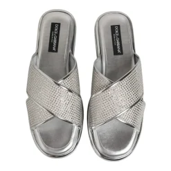 Dolce & Gabbana Zilveren Strass Slide Flats-Heren Slippers