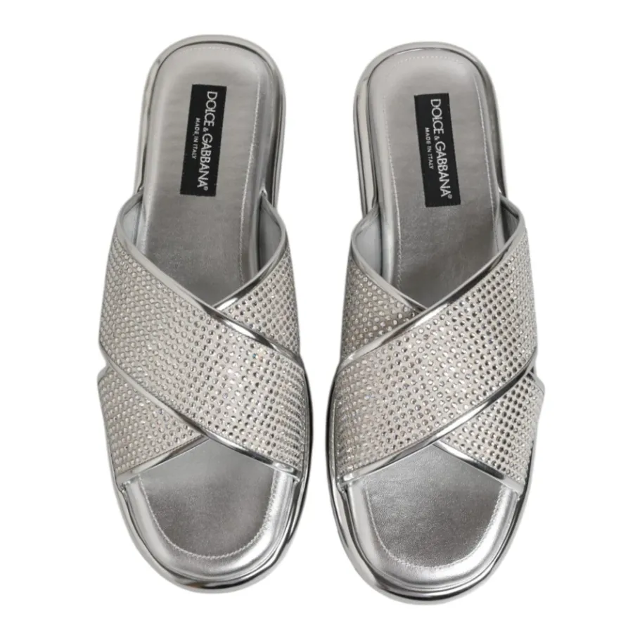 Dolce & Gabbana Zilveren Strass Slide Flats-Heren Slippers
