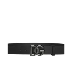 Dolce & Gabbana e Leren Riem met Zilveren DG Logo Gesp-Heren Riemen