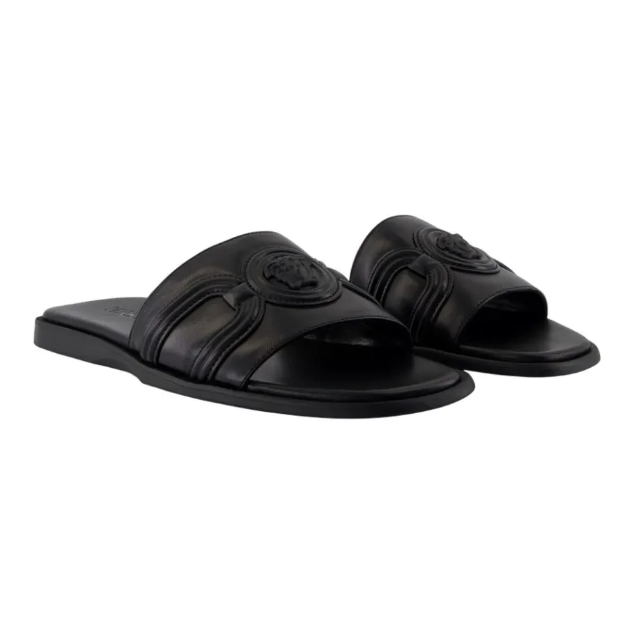 Versace e Leren Sandalen met Messing Details-Heren Slippers