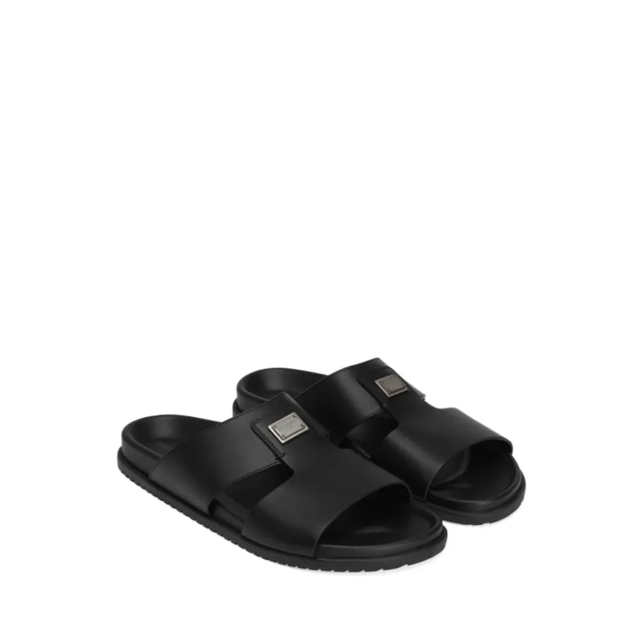 Dolce & Gabbana e Leren Sandalen Platte Rubberen Zool-Heren Slippers