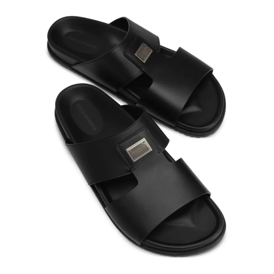 Dolce & Gabbana e Leren Sandalen Platte Rubberen Zool-Heren Slippers
